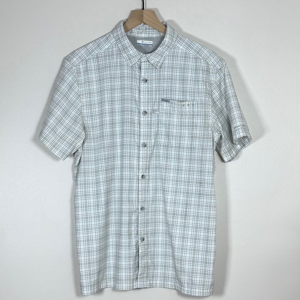 Columbia PFG Omni-Shade Mens Fishing Shirt Size M Gray Plaid Vented Outdoors